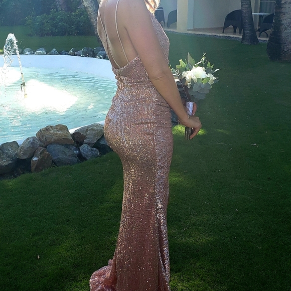 Sequin Rose Gold Gown - Size 4 - Picture 2 of 2